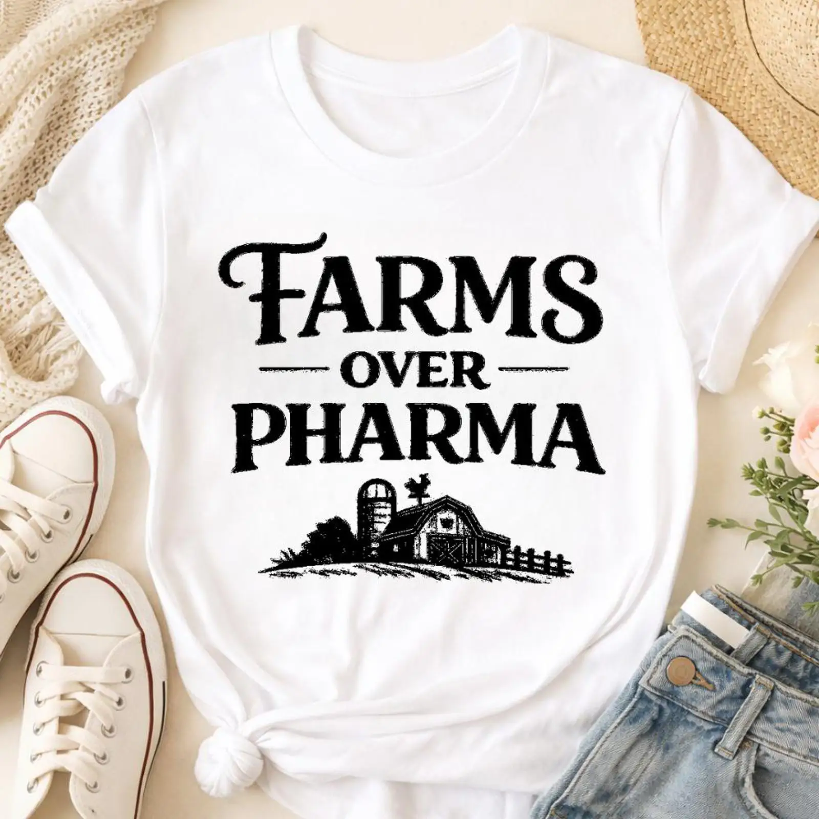 Sustainable Agriculture/Farming - T-shirt Farms Over Pharma: Vintage, Lavata,